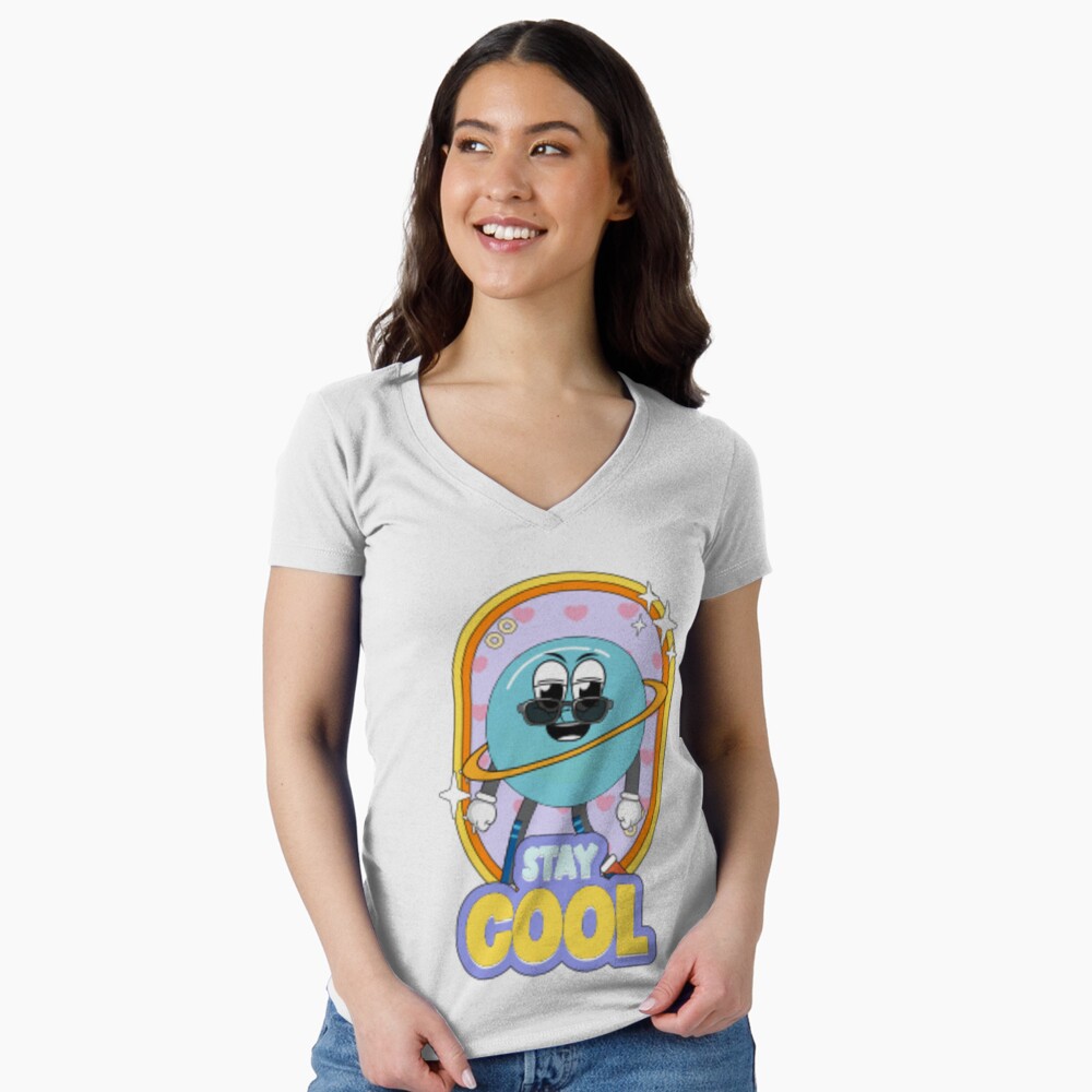 Stay Cool (Poster) Fitted V-Neck T-Shirt - cute pet design by HackerLooks