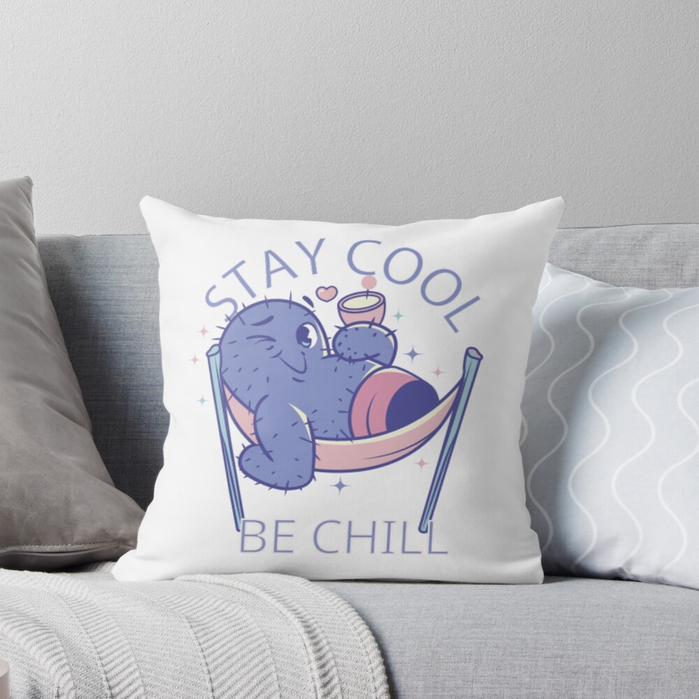 Stay Cool, Be Chill Throw Pillow - cute pet design by HackerLooks
