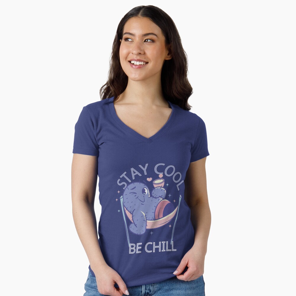 Stay Cool, Be Chill Fitted V-Neck T-Shirt - cute pet design by HackerLooks