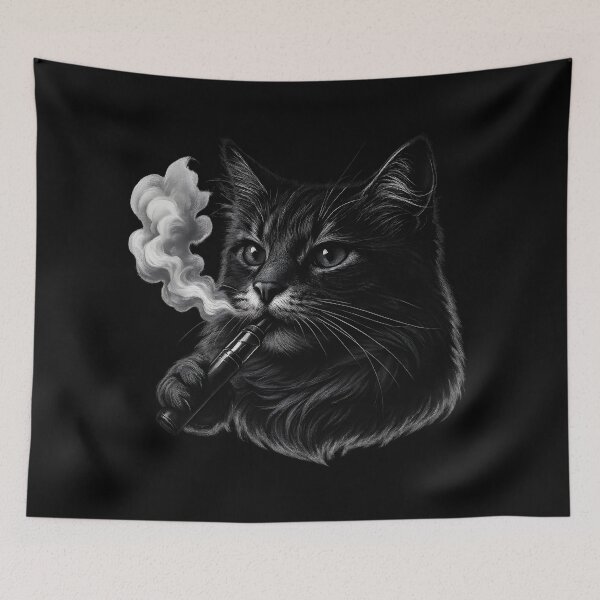 Item preview, Vape Cat – Black and White Smoke Art Illustration designed and sold by House of Taste Vape Designs.