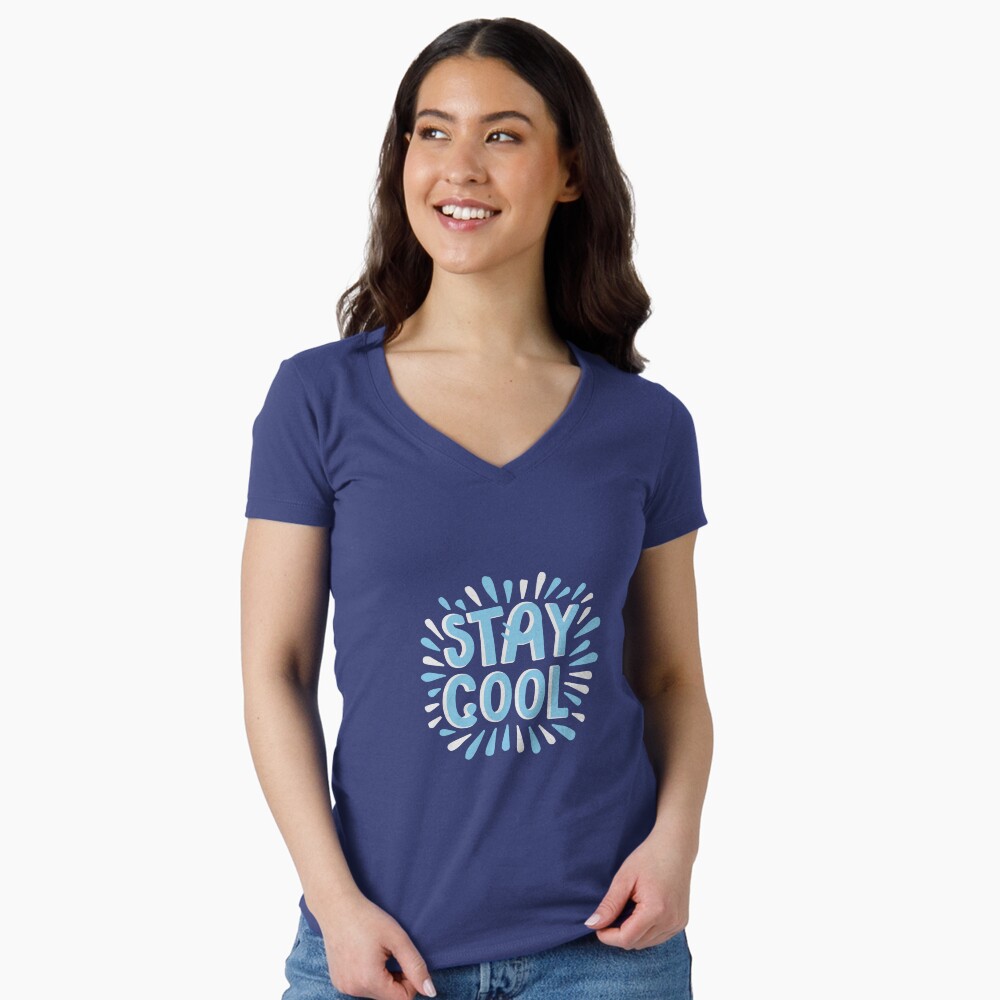 Stay Cool (Dark) Fitted V-Neck T-Shirt - cute pet design by HackerLooks