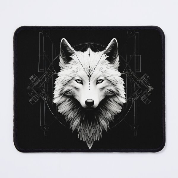 Item preview, Monochrome Wolf Totem – Sacred Geometry Sentinel designed and sold by Daagath.