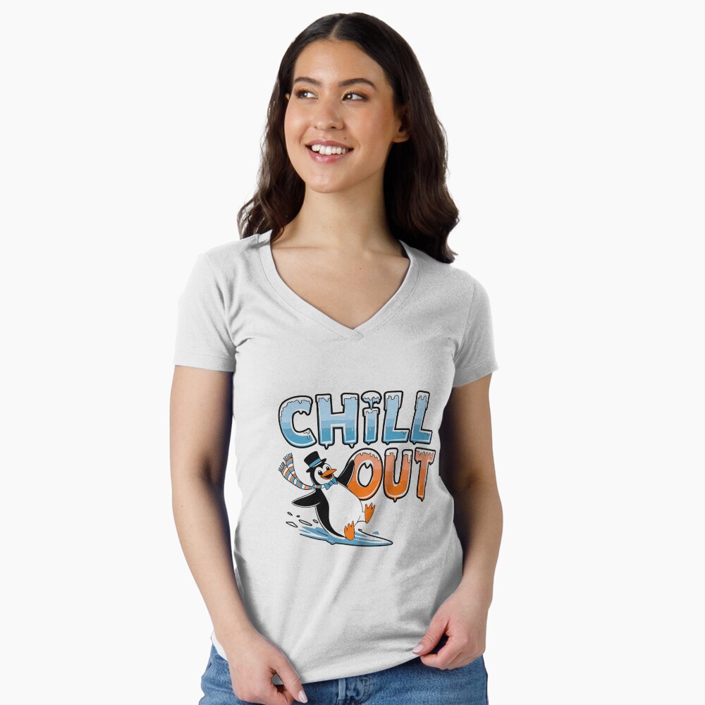 Chill Out Fitted V-Neck T-Shirt - cute pet design by HackerLooks