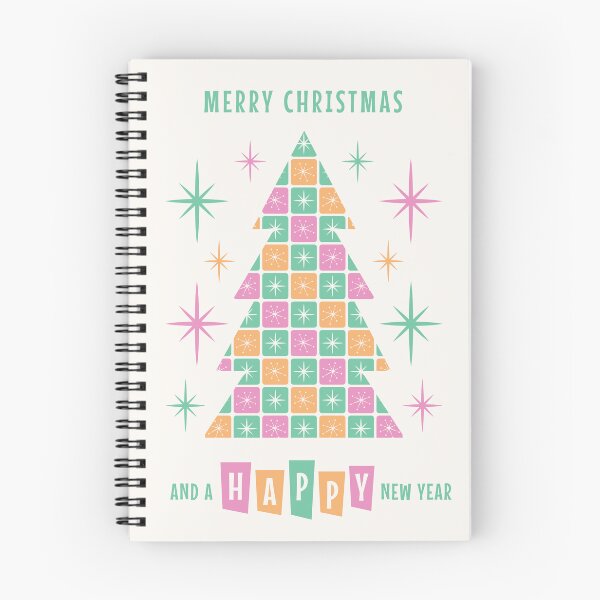 Item preview, Retro Mid Century Modern Merry Christmas and a Happy New Year - Green Pink Orange designed and sold by Pinkdeer Designs.