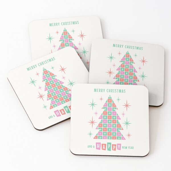 Item preview, Retro Mid Century Modern Merry Christmas and a Happy New Year - Green Pink Red designed and sold by Pinkdeer Designs.
