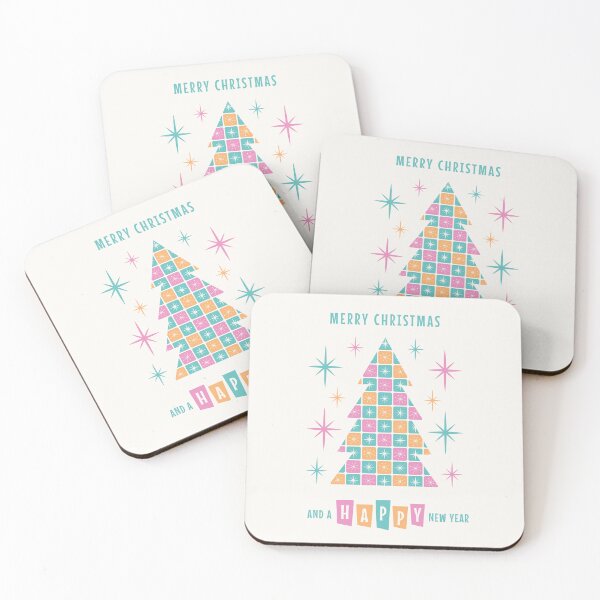 Item preview, Retro Mid Century Modern Merry Christmas and a Happy New Year - Teal Pink Orange designed and sold by Pinkdeer Designs.