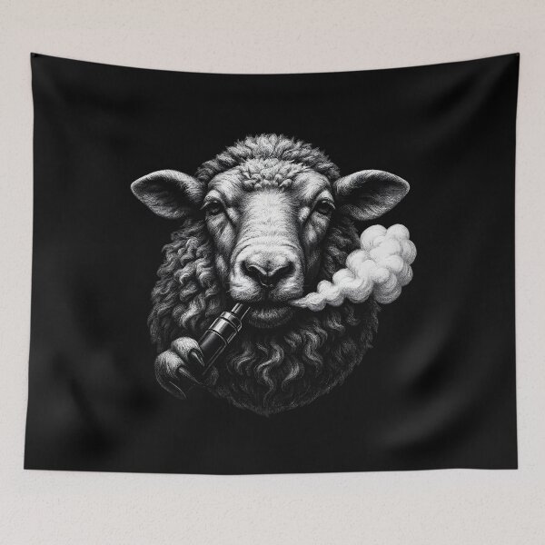 Item preview, Vape Sheep – Black and White Vape Art Illustration designed and sold by House of Taste Vape Designs.