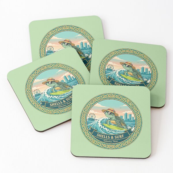 Item preview, Shells & Surf – Tropical Surfing Turtle Design designed and sold by PostersMode.