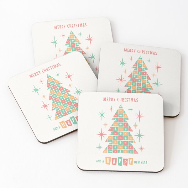 Item preview, Retro Mid Century Modern Merry Christmas and a Happy New Year - Green Orange Red designed and sold by Pinkdeer Designs.