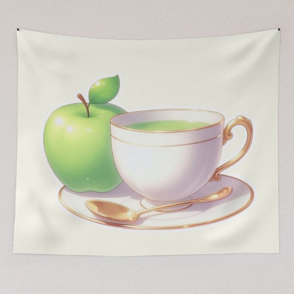 Item preview, Golden Tea Time with Apple – Soft Anime-Inspired Illustration designed and sold by Sugar Wisdom .