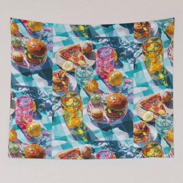 Item preview, Vibrant Summer Picnic – Colorful Food Art with Burgers, Pizza & Lemon Drinks designed and sold by Grafititee.