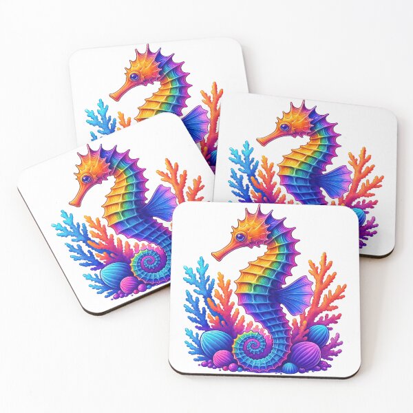 Item preview, Rainbow Seahorse with Coral and Ocean Vibes designed and sold by ArtfulWeave.