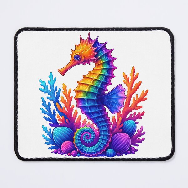 Item preview, Rainbow Seahorse with Coral and Ocean Vibes designed and sold by ArtfulWeave.
