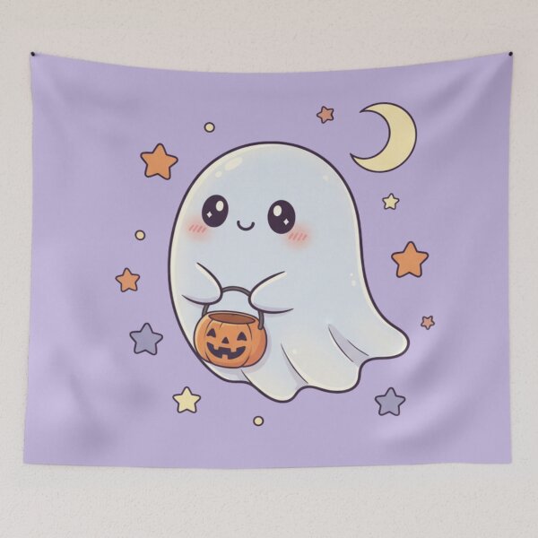 Item preview, Cute Halloween Ghost | Kawaii Pumpkin Bucket | Spooky Cute Design designed and sold by TrackinDaTrends.