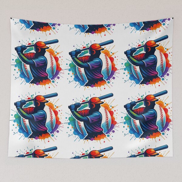Item preview, Colorful Baseball Player Swinging Bat Artwork designed and sold by ArtfulWeave.
