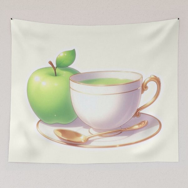 Item preview, Golden Tea Time with Apple – Soft Anime-Inspired Illustration designed and sold by Sugar Wisdom .