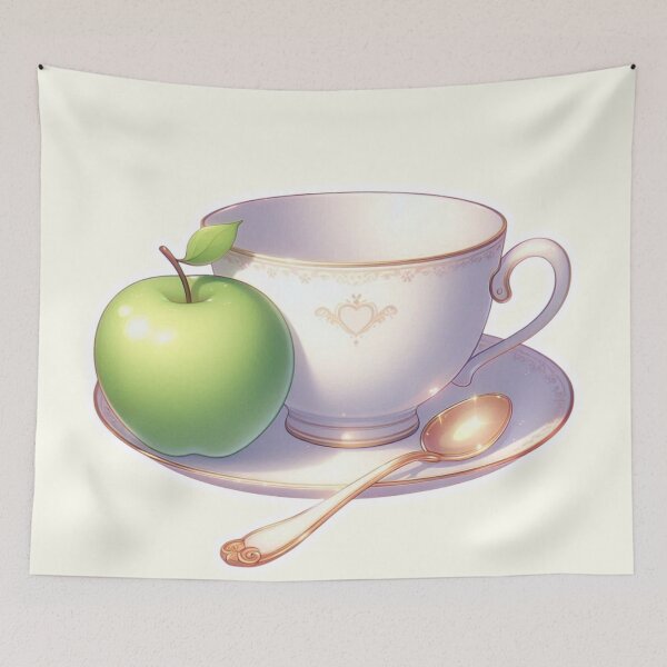 Item preview, Golden Tea Time with Apple – Soft Anime-Inspired Illustration designed and sold by Sugar Wisdom .