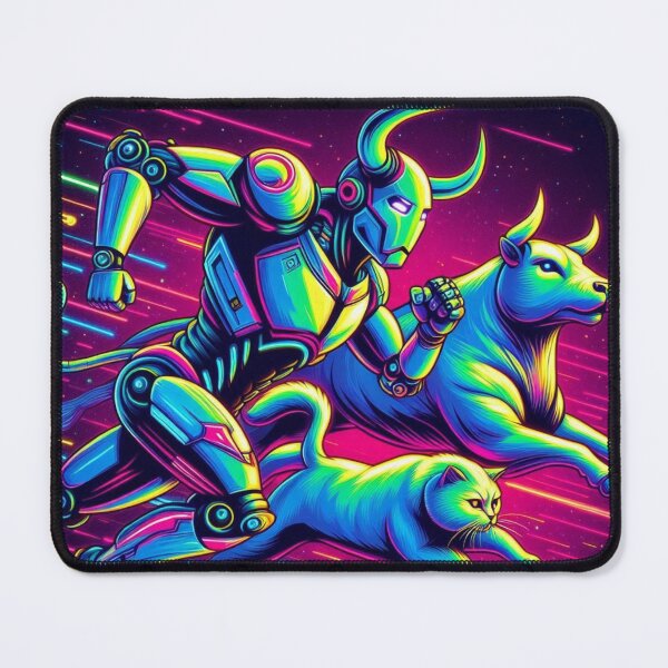 Item preview, robot,bull and cute cat running designed and sold by Dogandesighn.