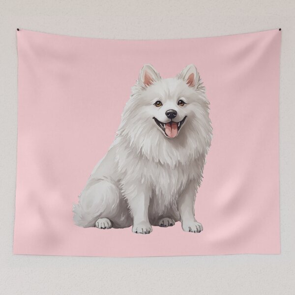 Item preview, American Eskimo Dog White Fluffy Puppy Watercolor (pink) designed and sold by Magnolia Valley Art.