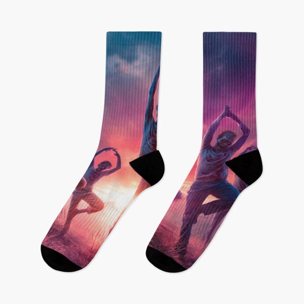Item preview, Zombie Yoga at Sunset | Funny Halloween Horror Illustration designed and sold by VilnaArtPrints.