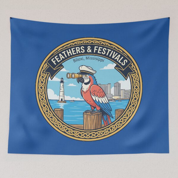 Item preview, Feathers & Festivals – Nautical Parrot Celebration Design designed and sold by PostersMode.