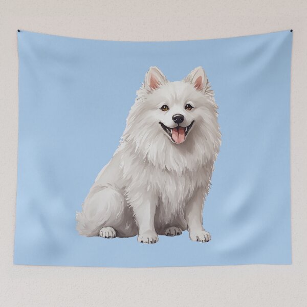 Item preview, American Eskimo Dog White Fluffy Puppy Watercolor (blue) designed and sold by Magnolia Valley Art.