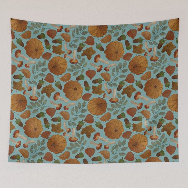 Item preview, Dusty Teal Autumn Pumpkins Woodland & Leaves designed and sold by Claudia S. Design.