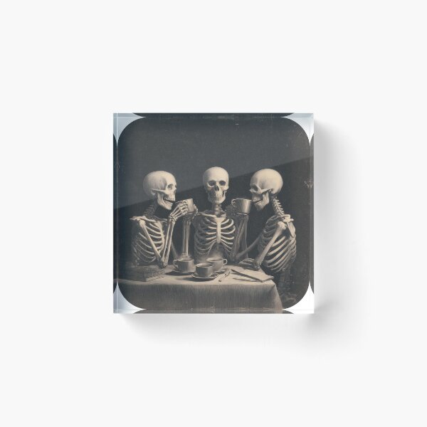Item preview, Skeleton Coffee Club | Vintage Halloween Horror Illustration designed and sold by VilnaArtPrints.