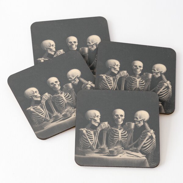 Item preview, Skeleton Coffee Club | Vintage Halloween Horror Illustration designed and sold by VilnaArtPrints.