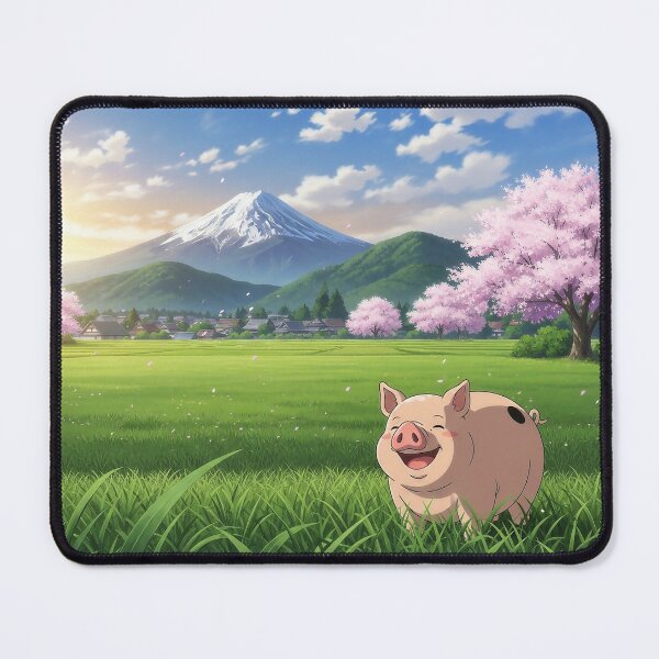 Item preview, Cute Anime Pig in Japanese Sakura Landscape designed and sold by QnaKasArt.