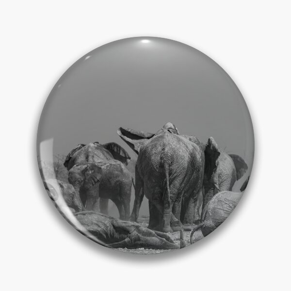 Item preview, Dust & Joy — Elephant Herd with Calves at the Waterhole, Africa (B/W) designed and sold by DavideAntoniani.