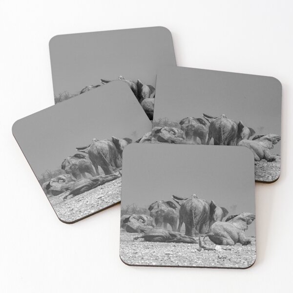 Item preview, Dust & Joy — Elephant Herd with Calves at the Waterhole, Africa (B/W) designed and sold by DavideAntoniani.