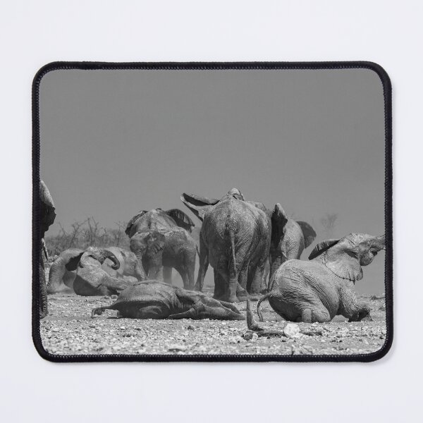 Item preview, Dust & Joy — Elephant Herd with Calves at the Waterhole, Africa (B/W) designed and sold by DavideAntoniani.