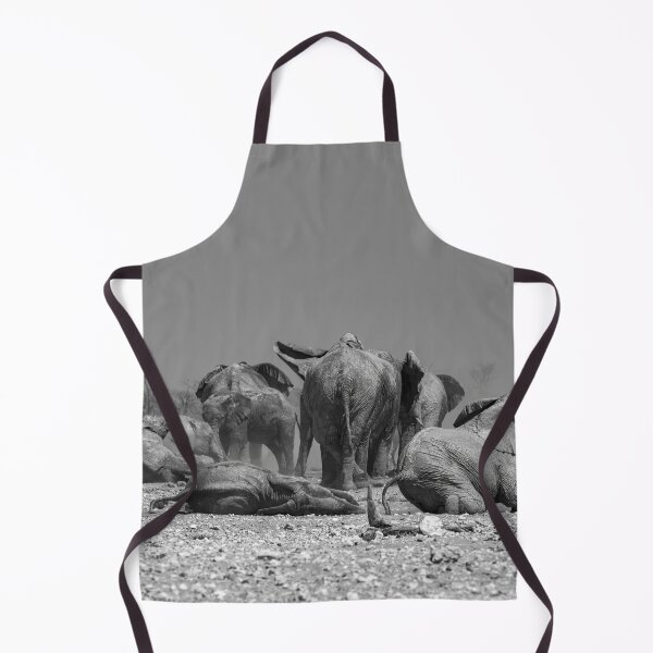 Item preview, Dust & Joy — Elephant Herd with Calves at the Waterhole, Africa (B/W) designed and sold by DavideAntoniani.