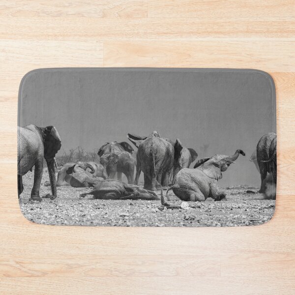 Item preview, Dust & Joy — Elephant Herd with Calves at the Waterhole, Africa (B/W) designed and sold by DavideAntoniani.