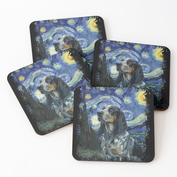 Item preview, Bluetick coonhound in the nigth with star and moon, impressionism, famous painting, Starry Night Style Van Gogh painting bluetick coonhound Lover designed and sold by Collagedream.