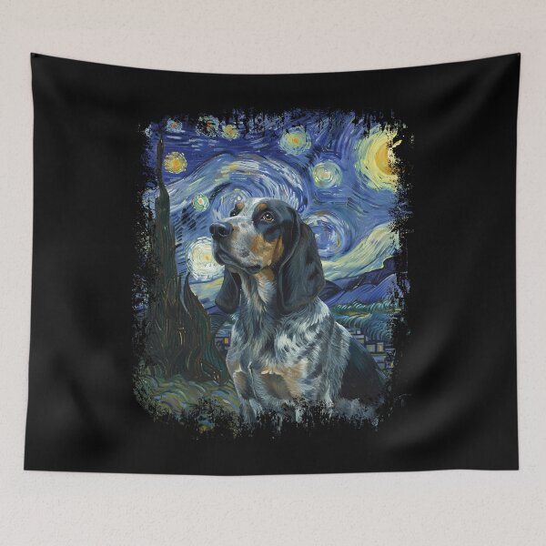 Item preview, Bluetick coonhound in the nigth with star and moon, impressionism, famous painting, Starry Night Style Van Gogh painting bluetick coonhound Lover designed and sold by Collagedream.