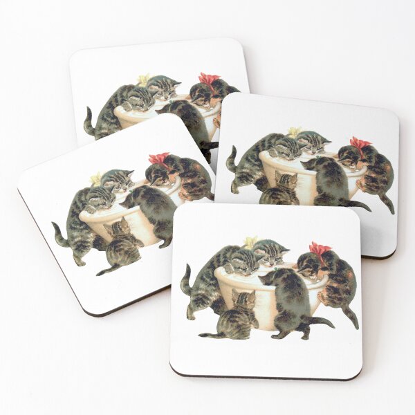 Item preview, Cute Kitty Drinking Milk Illustration kitty cute soft pretty cute cat adorable romantic pink tabby vintage pretty feline kat designed and sold by She was a  Dreamer....