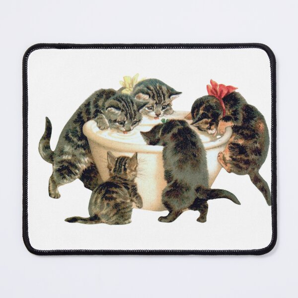 Item preview, Cute Kitty Drinking Milk Illustration kitty cute soft pretty cute cat adorable romantic pink tabby vintage pretty feline kat designed and sold by She was a Dreamer....