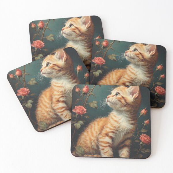 Item preview, kitty roses cute soft pretty cute cat adorable romantic pink orange vintage pretty feline kat designed and sold by She was a  Dreamer....