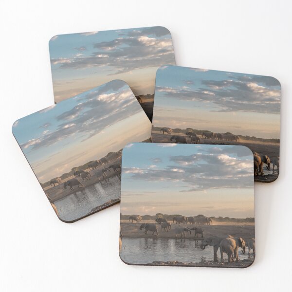 Item preview, Sky of Dust & Gold — Elephant Herd at the Waterhole, Africa (Giraffes on the Horizon) designed and sold by DavideAntoniani.