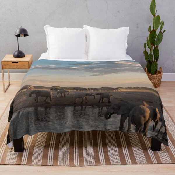 Item preview, Sky of Dust & Gold — Elephant Herd at the Waterhole, Africa (Giraffes on the Horizon) designed and sold by DavideAntoniani.