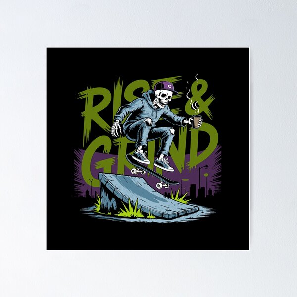 Item preview, Skateboarding Skeleton - Rise & Grind -Skateboard designed and sold by RaceDayRags.