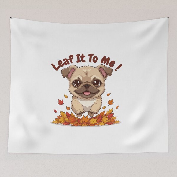 Item preview, Leaf It To Me Chug Dog Running in Fall Leaves Cute Autumn designed and sold by The Real Life Symphony.