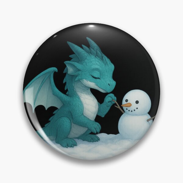 Item preview, Baby Ice Dragon Building a Snowman – Cute Winter Fantasy Art designed and sold by Hatchling Hollow.