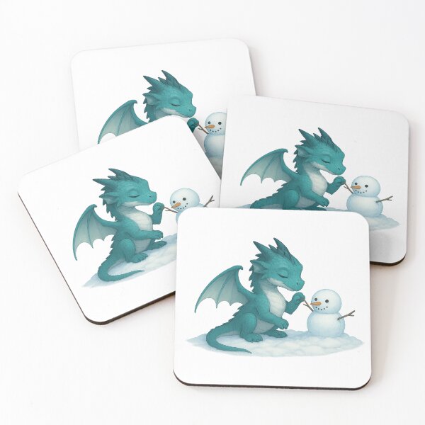 Item preview, Baby Ice Dragon Building a Snowman – Cute Winter Fantasy Art designed and sold by Hatchling Hollow.
