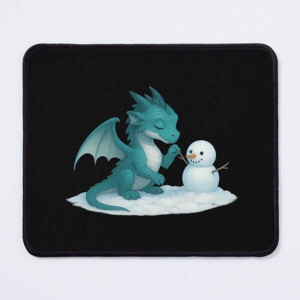 Item preview, Baby Ice Dragon Building a Snowman – Cute Winter Fantasy Art designed and sold by Hatchling Hollow.