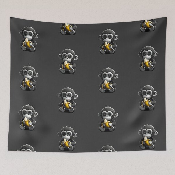Item preview, Small monkey toy eating a banana designed and sold by PrintLabStudio.