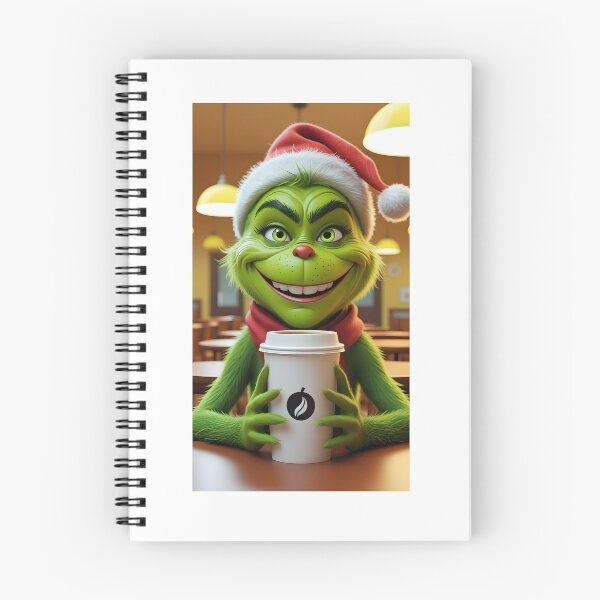 Item preview, Grinch is sitting in a cafeteria holding his coffee. designed and sold by Designfs.