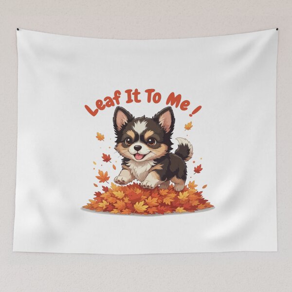 Item preview, Leaf It To Me Chipin Dog Running in Fall Leaves Cute Autumn designed and sold by The Real Life Symphony.